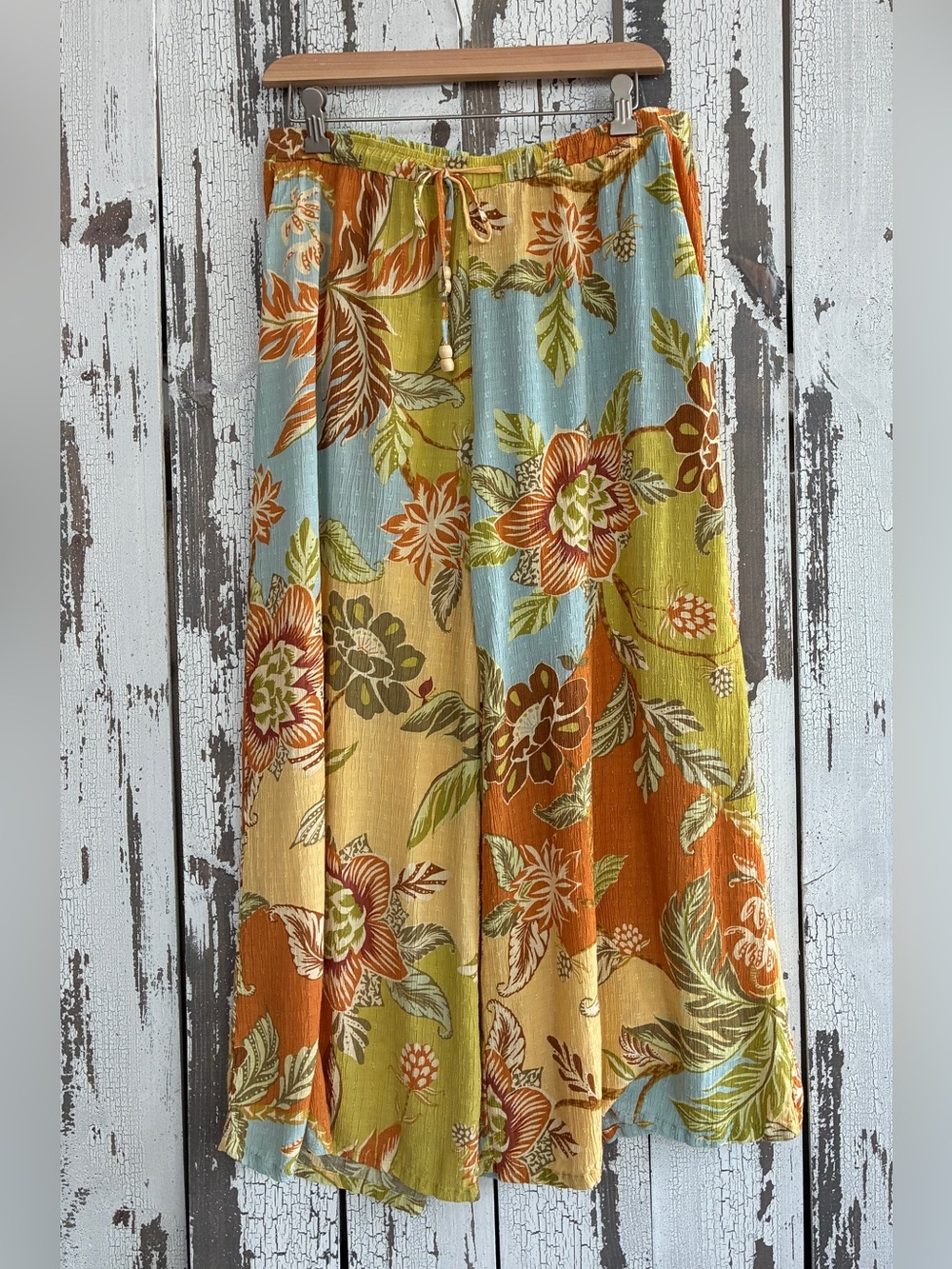 Rachel Zoe Tropical Floral Wide Leg Pants in Orange, Blue, Green & Cream
